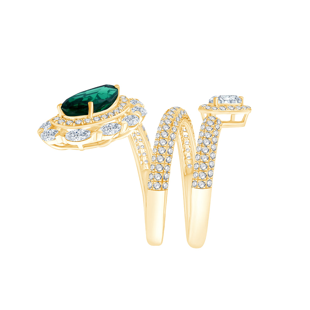Pear Cut SemiPrecious Emerald Diamond Wrap Ring