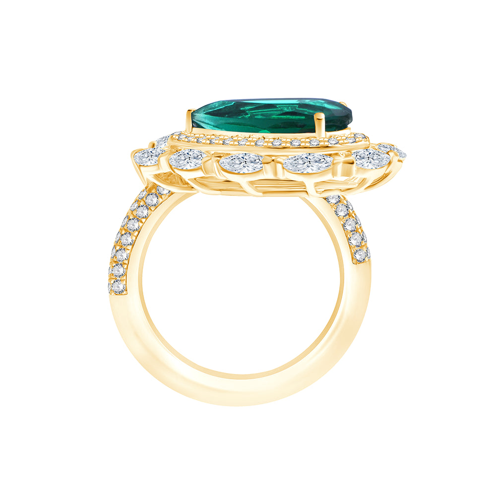 Pear Cut Semi-Precious Emerald & Diamond Wrap Ring