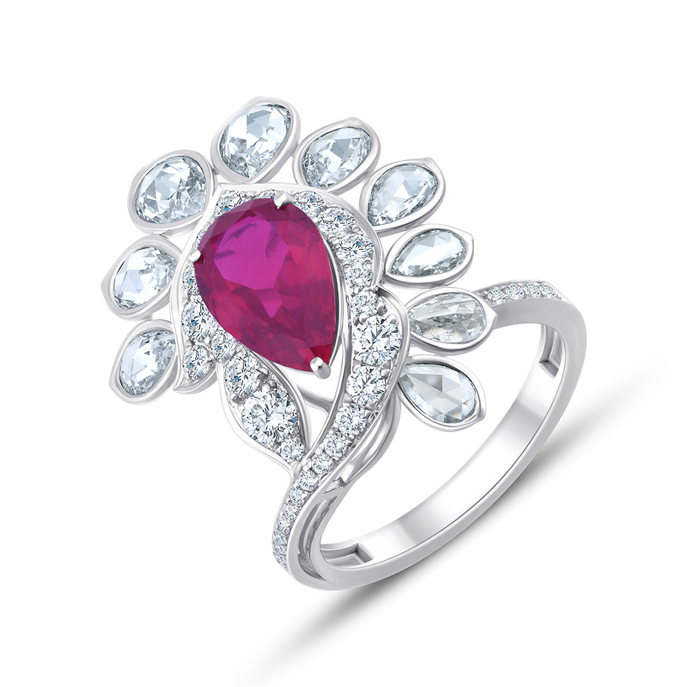 Pear Cut Ruby Floral Cocktail Ring