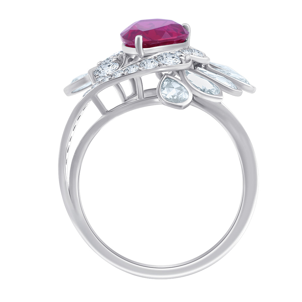 Pear Cut Ruby Floral Cocktail Ring