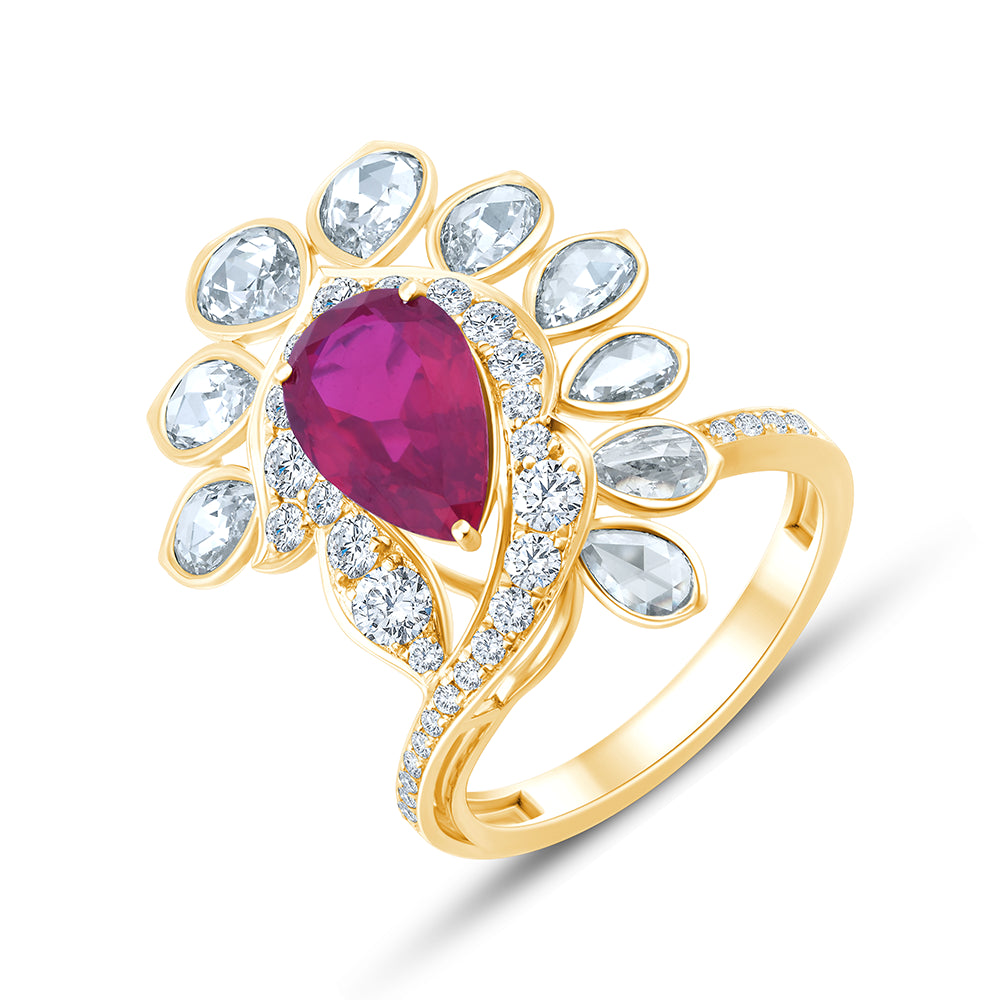 Pear Cut Ruby Floral Cocktail Ring