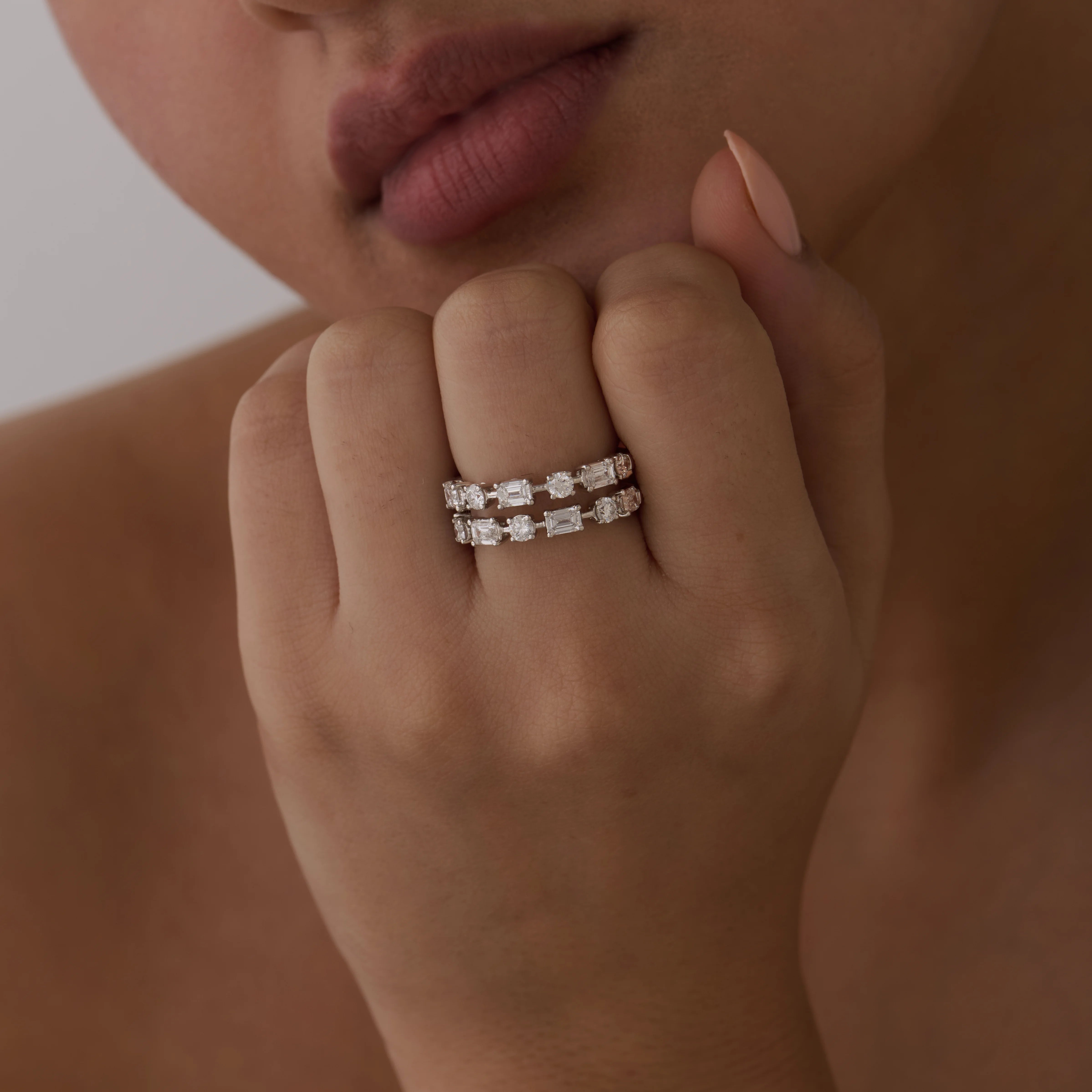 Mixed Cut Dual Row Half Eternity Band
