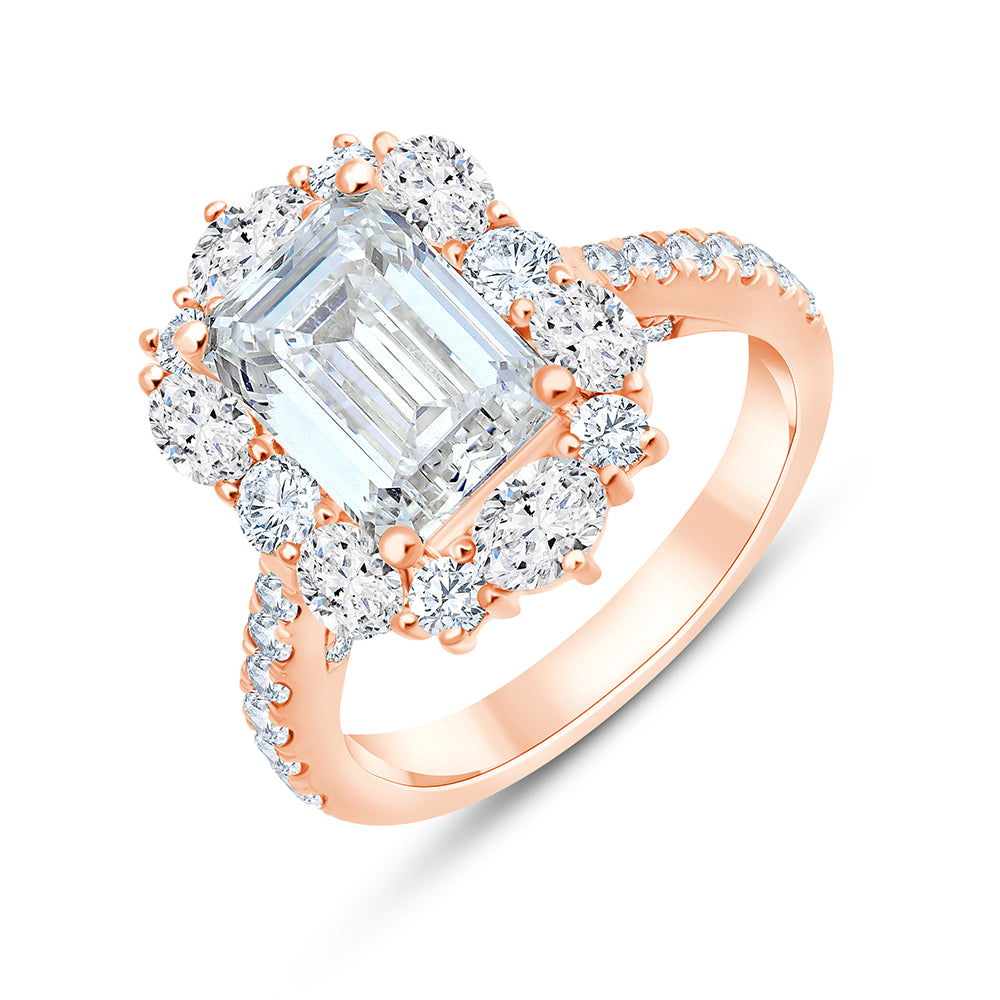 46 Carat Emerald Cut Mixed Halo Engagement Ring