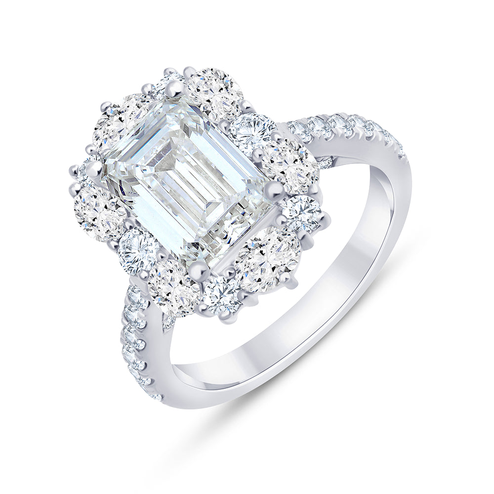 46 Carat Emerald Cut Mixed Halo Engagement Ring