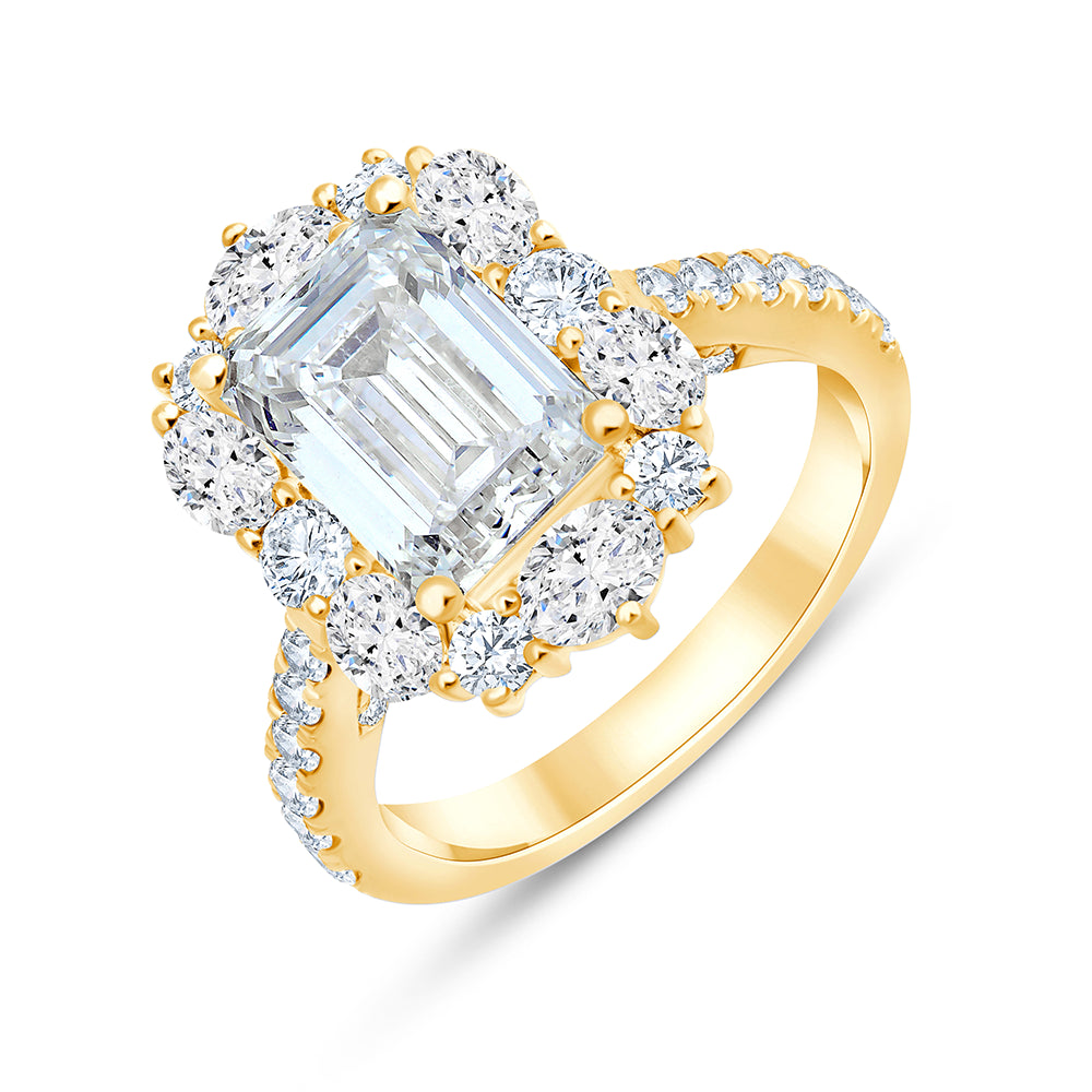 46 Carat Emerald Cut Mixed Halo Engagement Ring