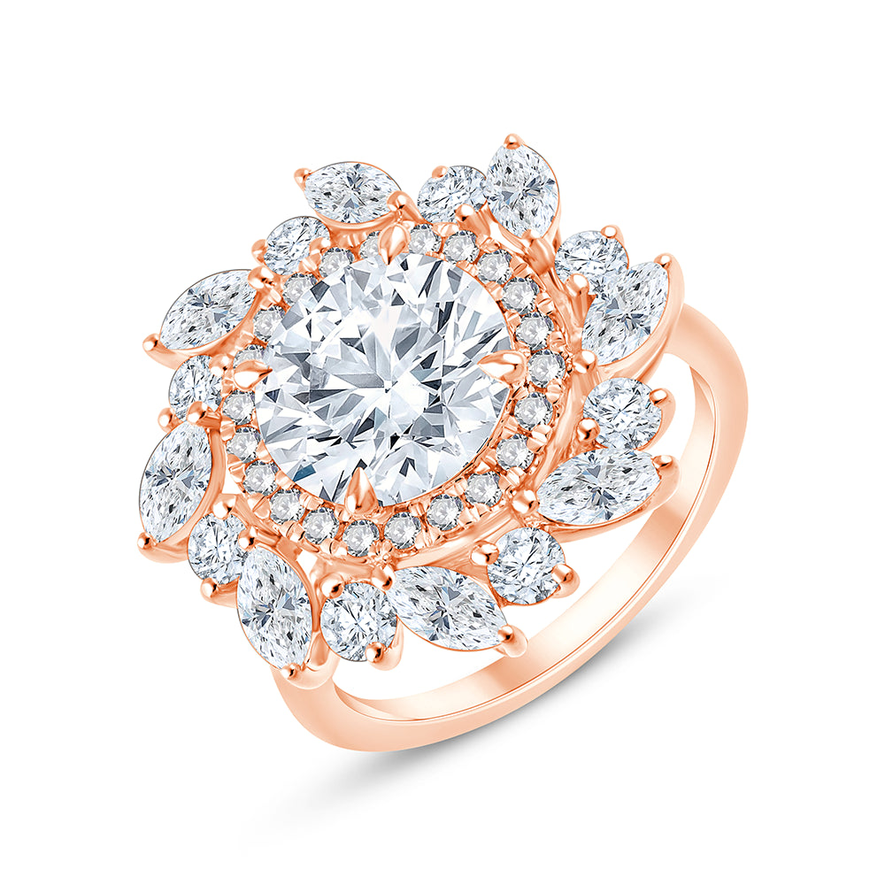 Brilliant Cut Mixed Halo Floral Engagement Ring