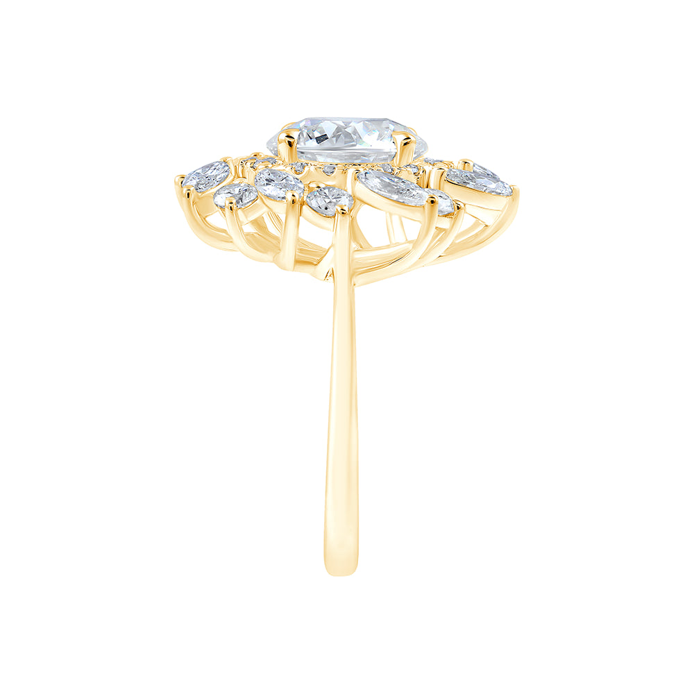 Brilliant Cut Mixed Halo Floral Engagement Ring