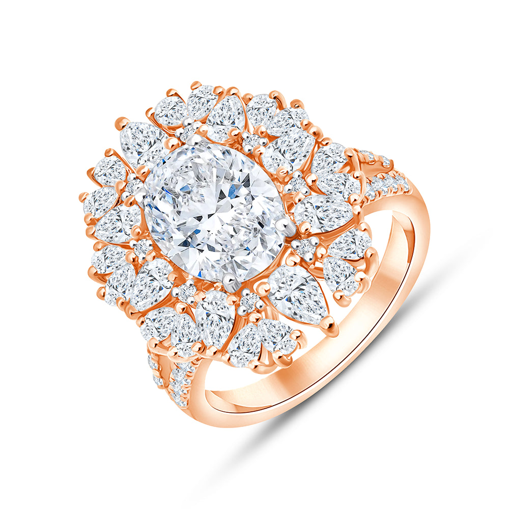 Oval Cut Floral Split Shank Engagement Ring