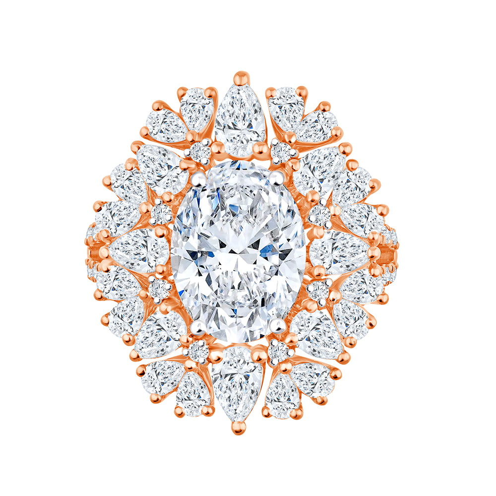 Oval Cut Floral Split Shank Engagement Ring