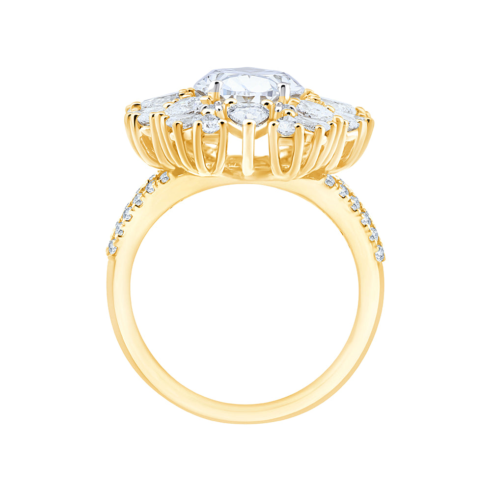 Oval Cut Floral Split Shank Engagement Ring