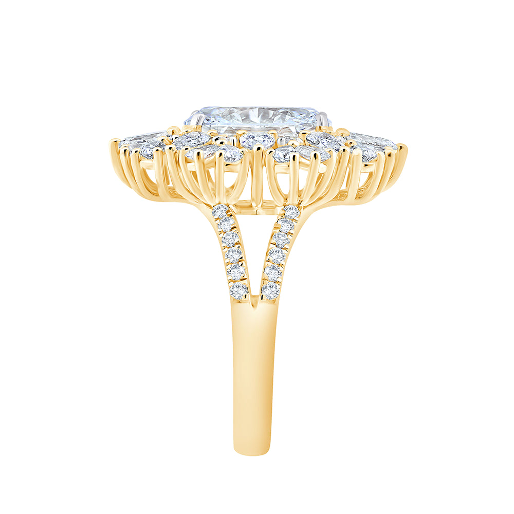 Oval Cut Floral Split Shank Engagement Ring