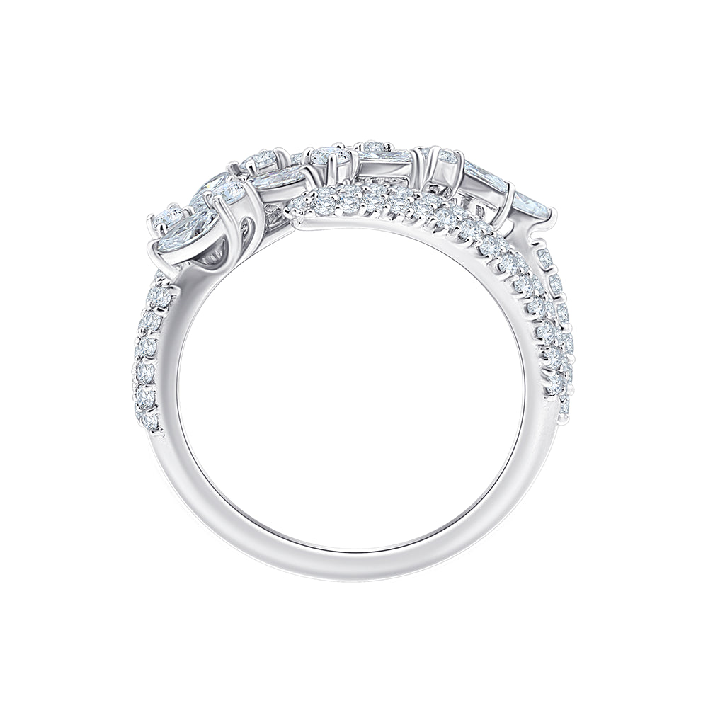 Marquise Brilliant Cut MultiRow Crossover Ring