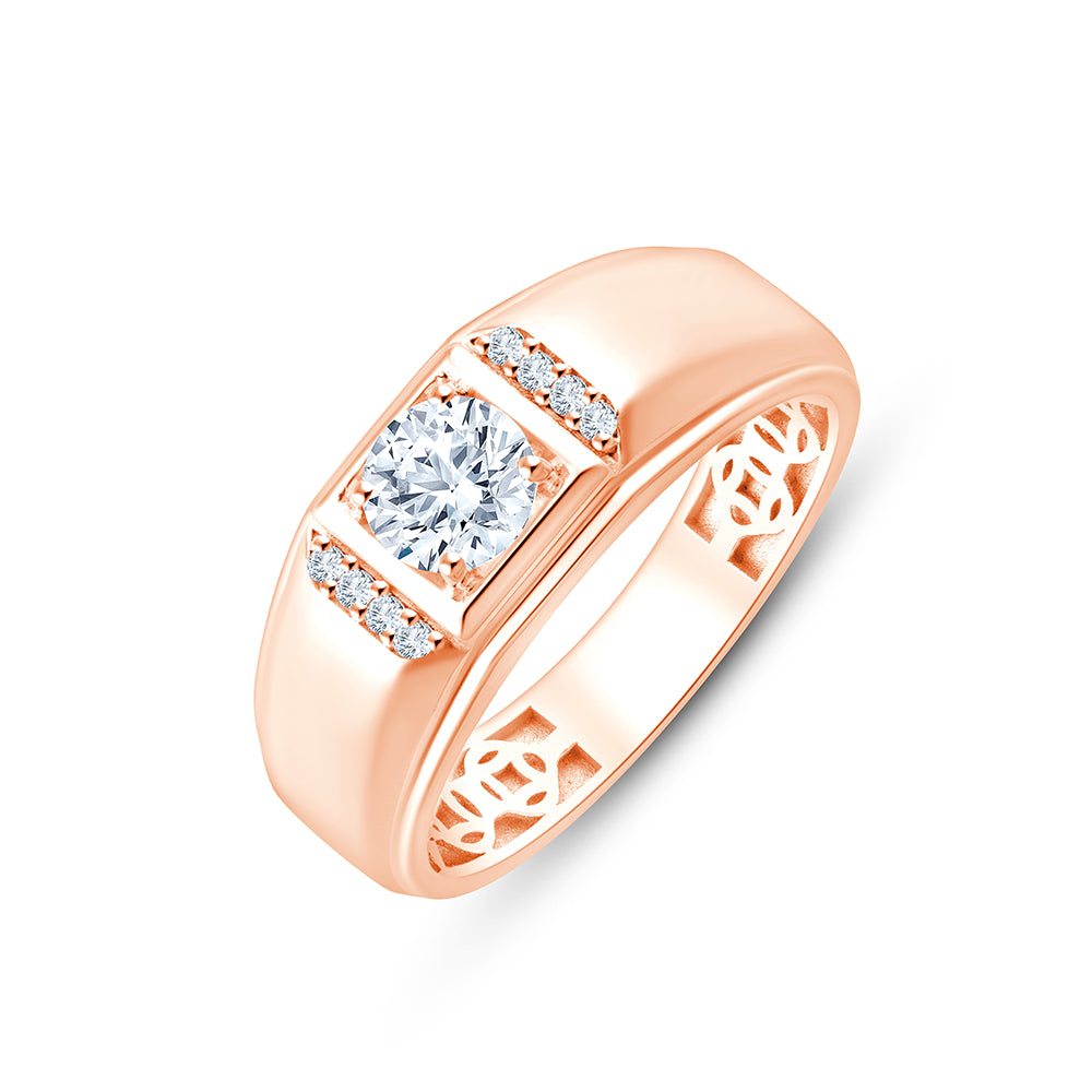 Brilliant Cut Solitaire Panel WideBand Mens Ring