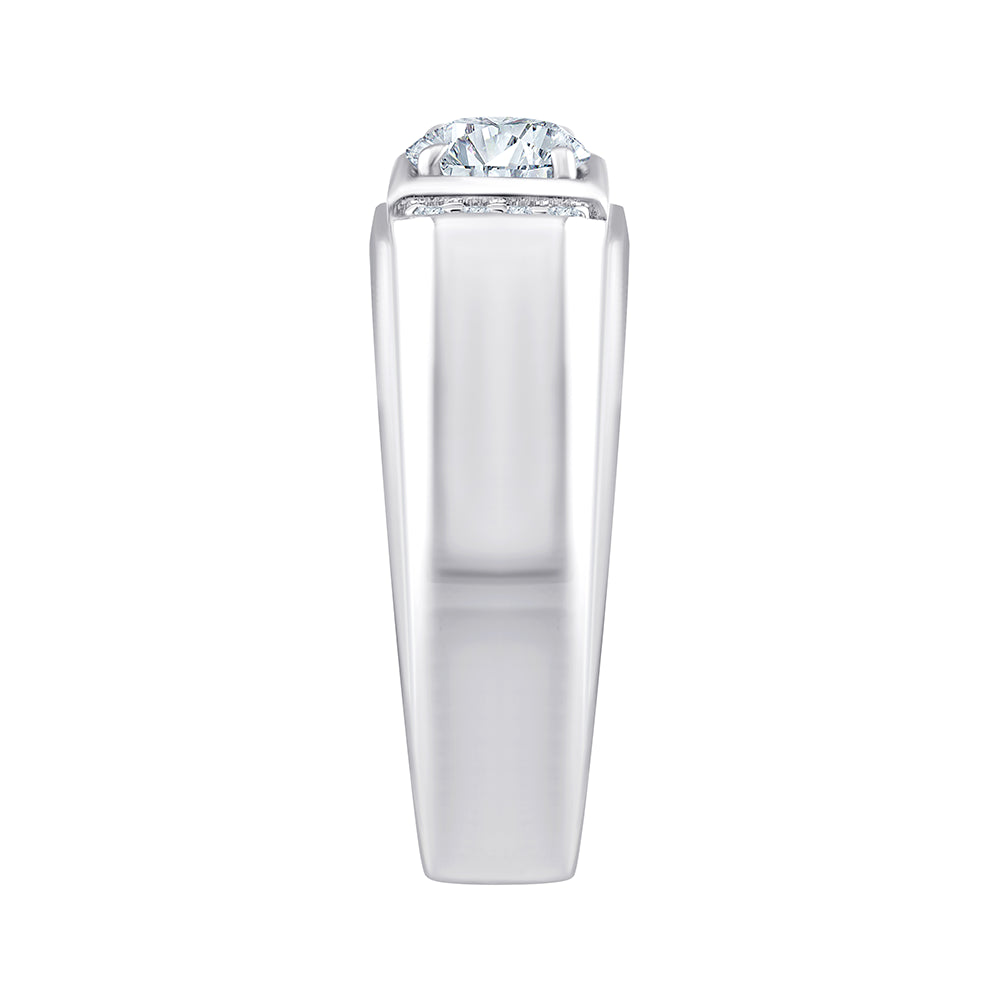 Brilliant Cut Solitaire Panel WideBand Mens Ring