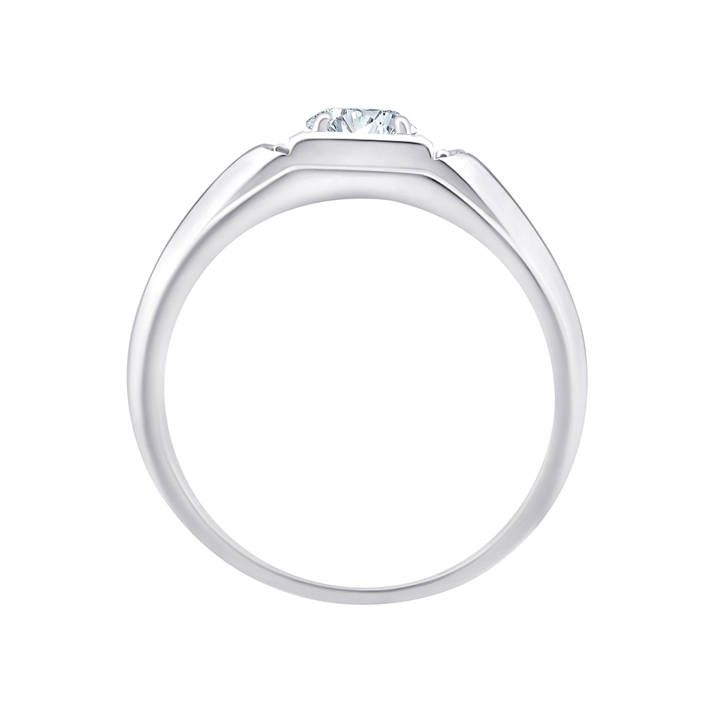 Brilliant Cut Solitaire Panel WideBand Mens Ring