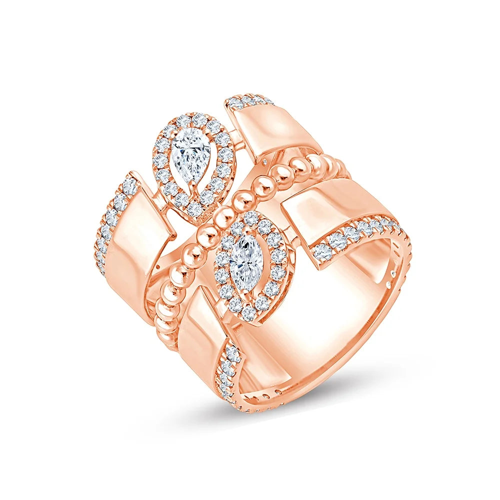 Mixed Cut Beaded Crisscross Ring