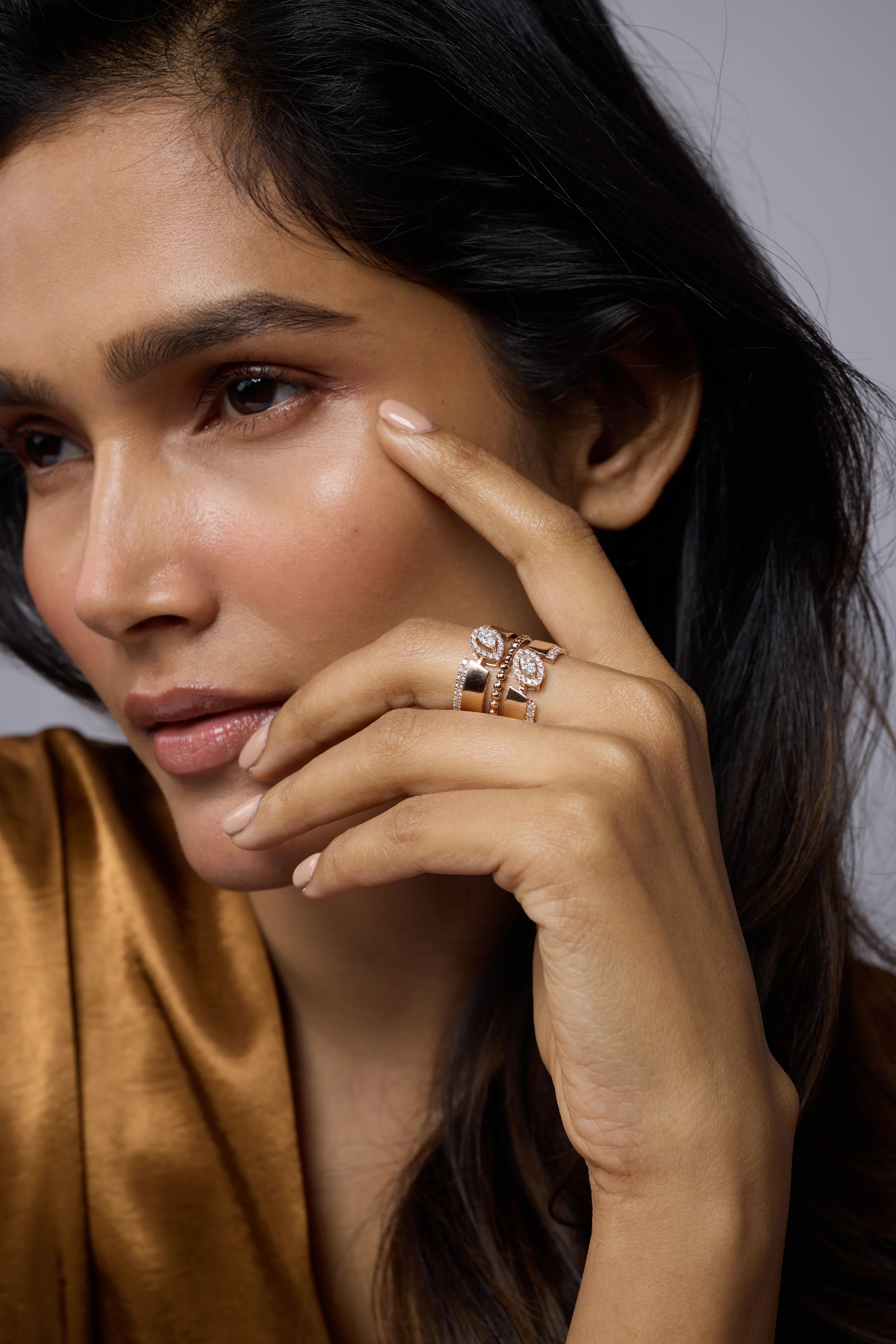 Mixed Cut Beaded Crisscross Ring