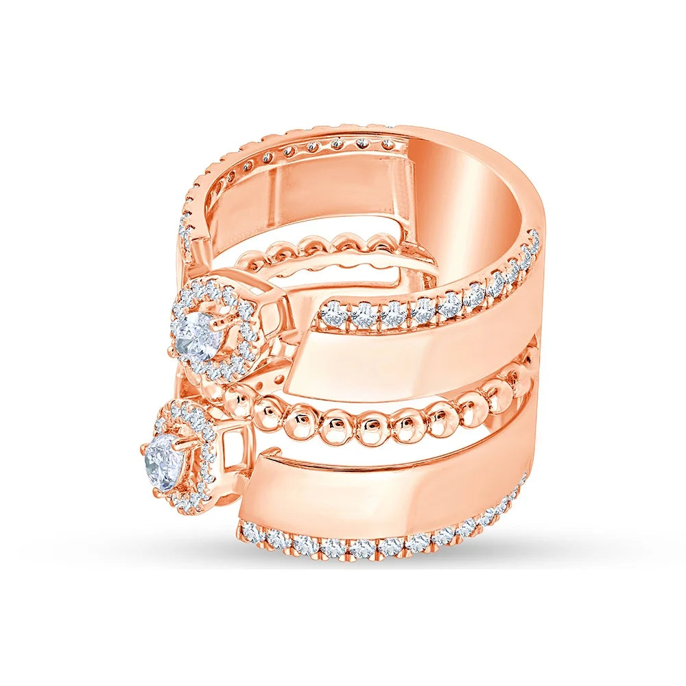 Mixed Cut Beaded Crisscross Ring