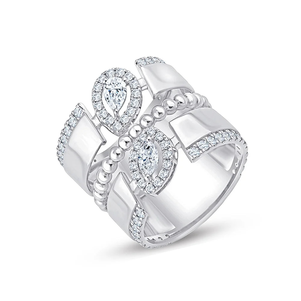Mixed Cut Beaded Crisscross Ring