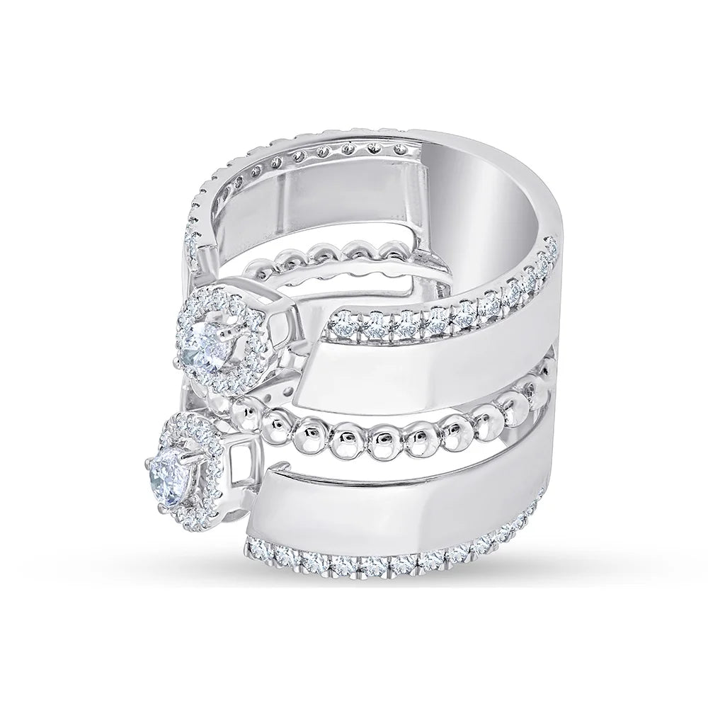 Mixed Cut Beaded Crisscross Ring