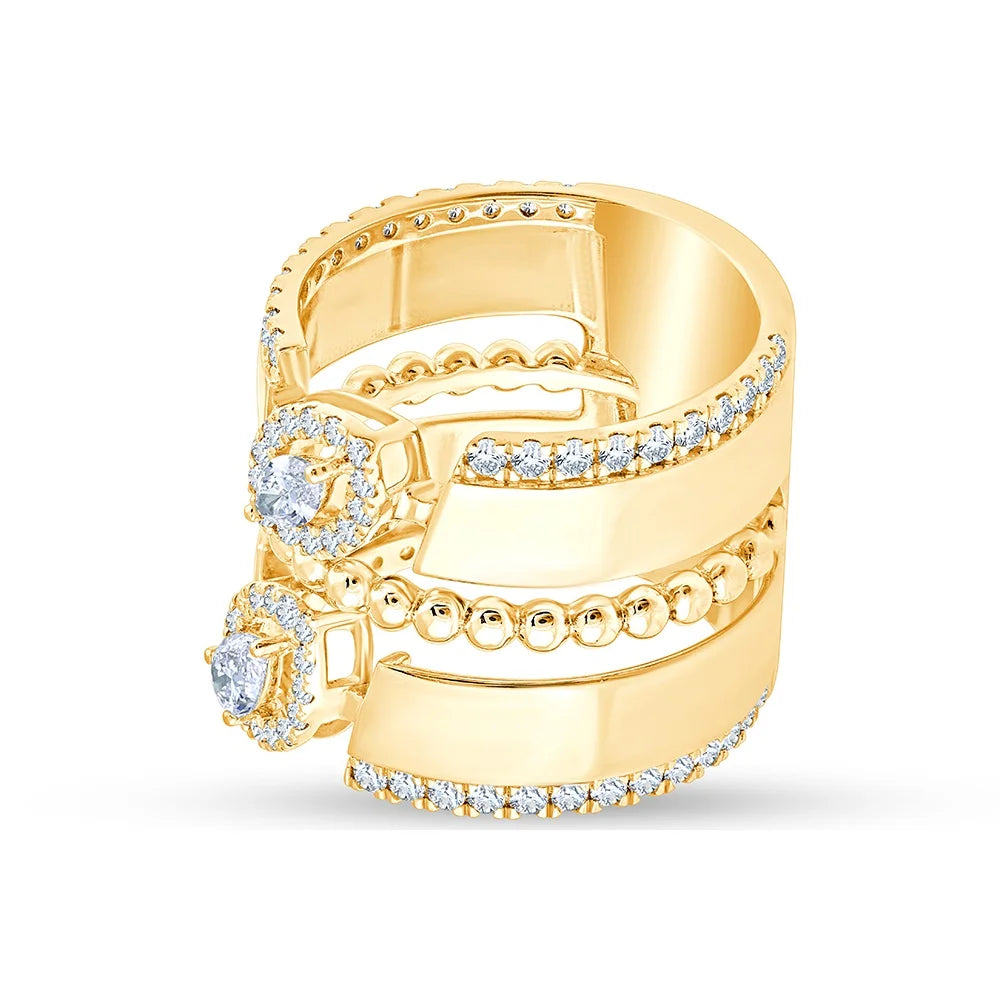 Mixed Cut Beaded Crisscross Ring