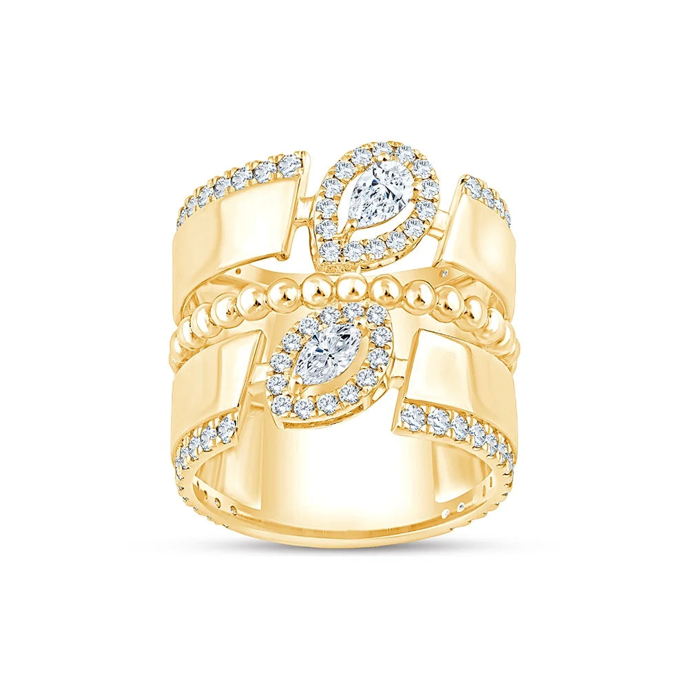 Mixed Cut Beaded Crisscross Ring