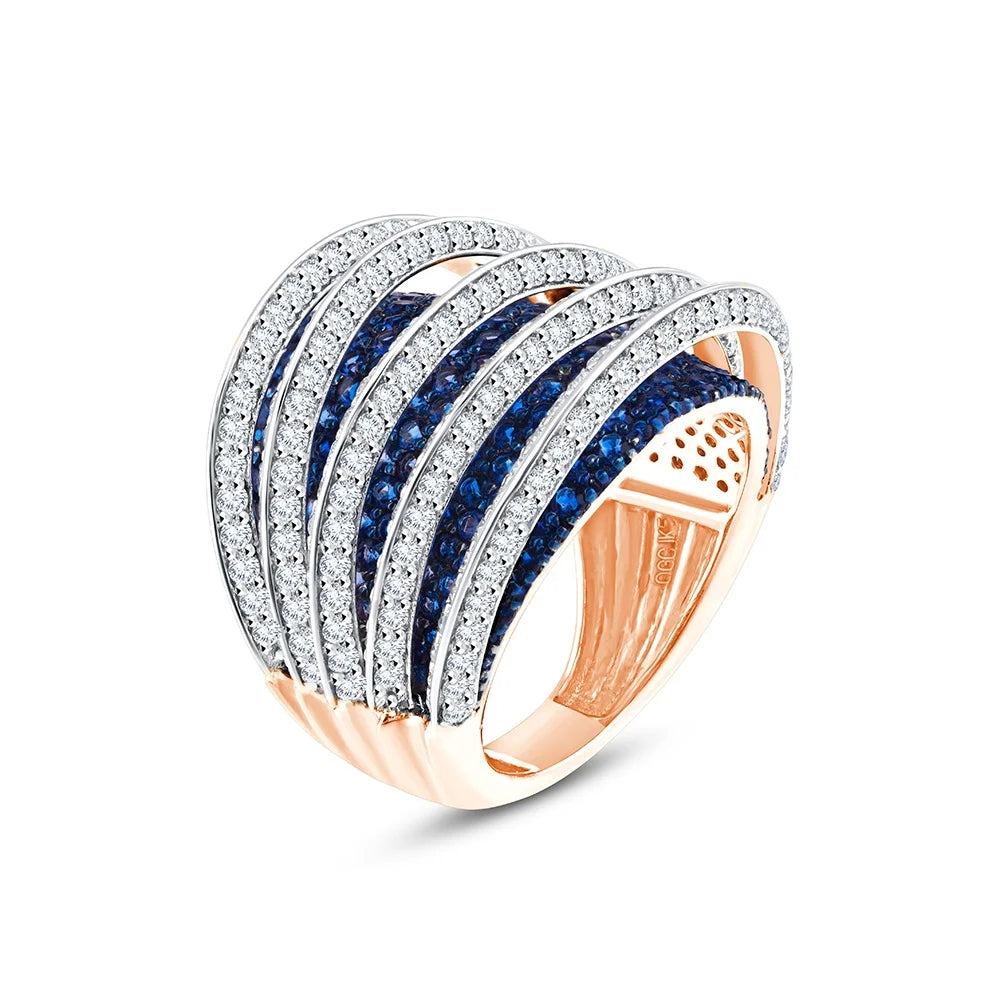 Brilliant Cut Sapphire Striped Dome Ring