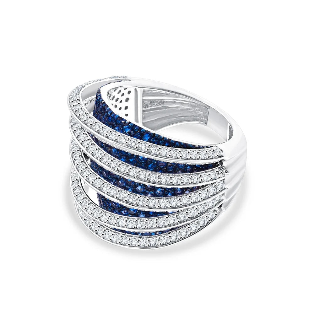 Brilliant Cut Sapphire Striped Dome Ring
