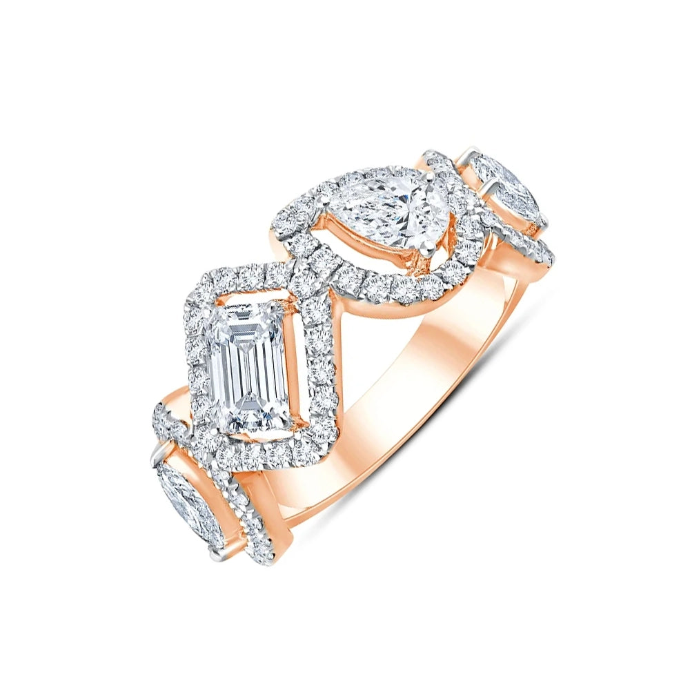 Mixed Cut Crossover Halo Ring