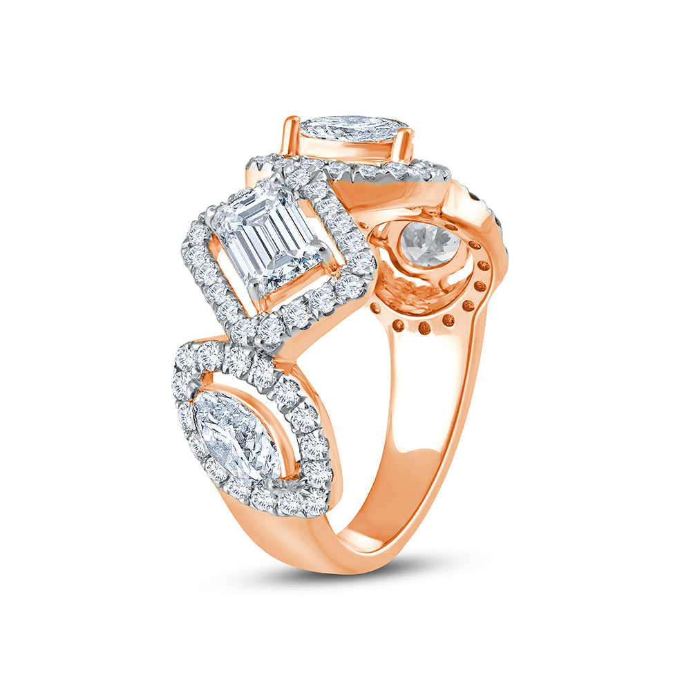 Mixed Cut Crossover Halo Ring