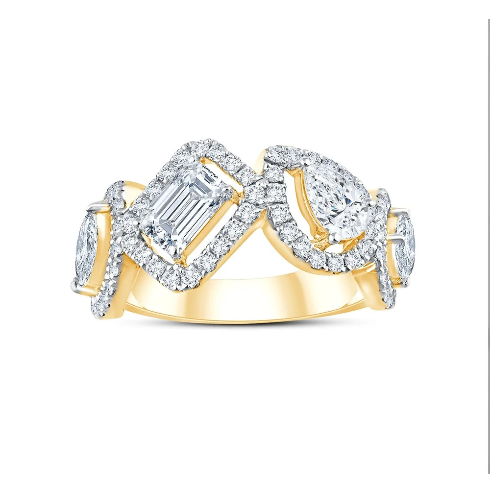 Mixed Cut Crossover Halo Ring