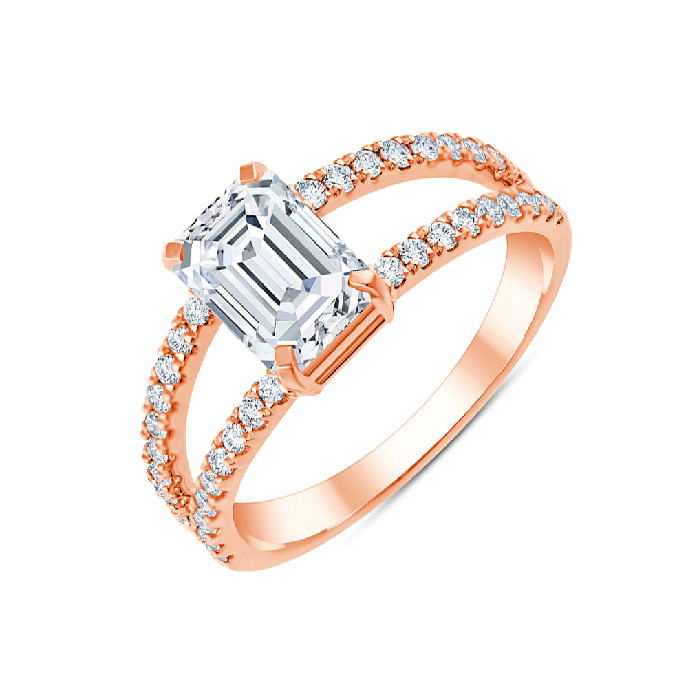 Emerald Cut Split Shank Solitaire Ring
