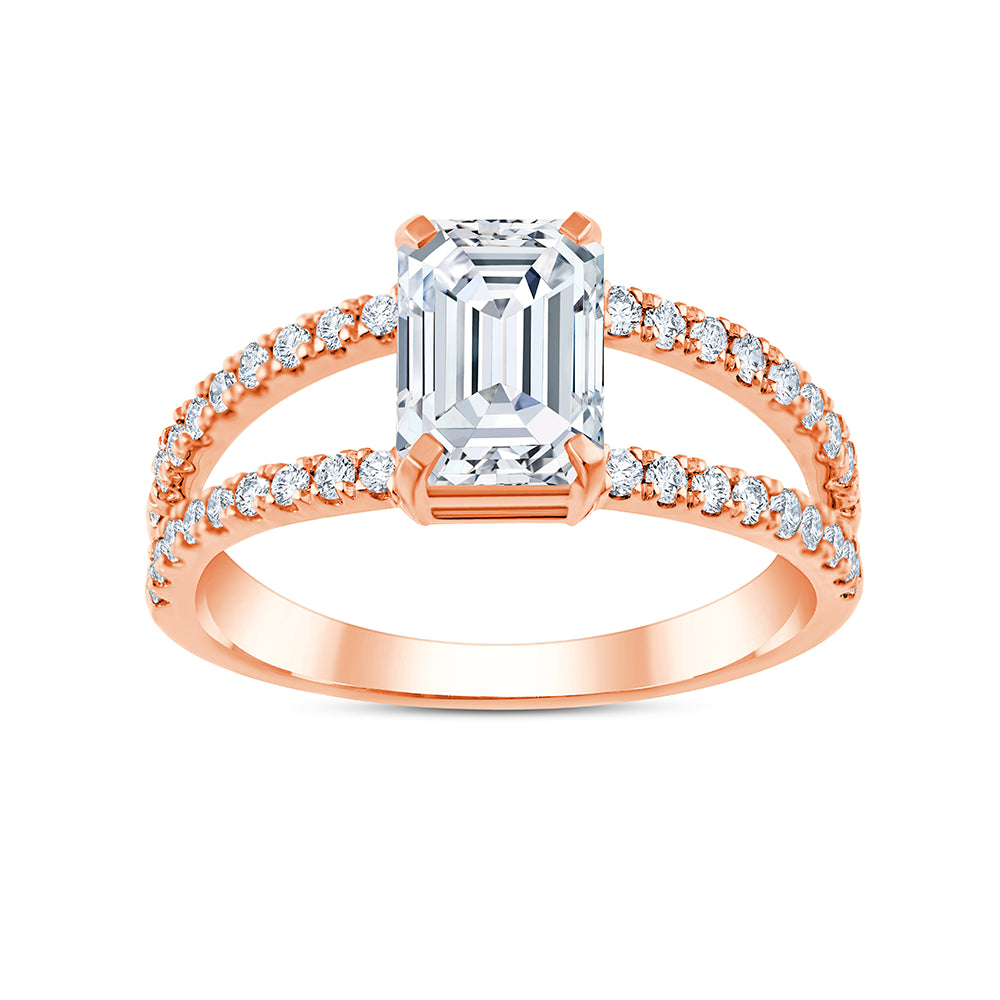 Emerald Cut Split Shank Solitaire Ring