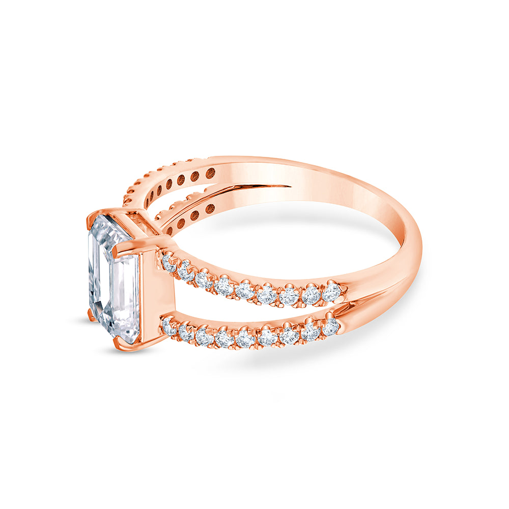 Emerald Cut Split Shank Solitaire Ring