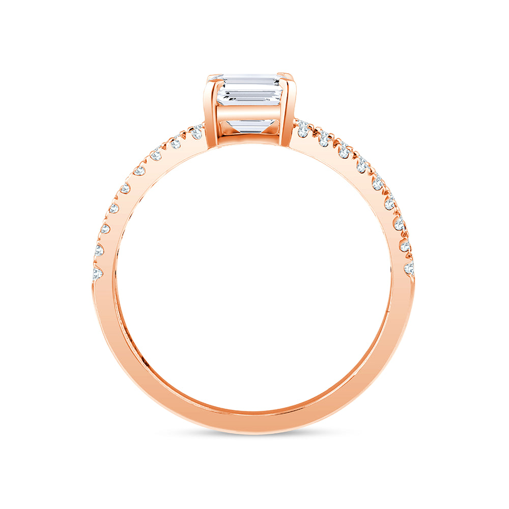 Emerald Cut Split Shank Solitaire Ring