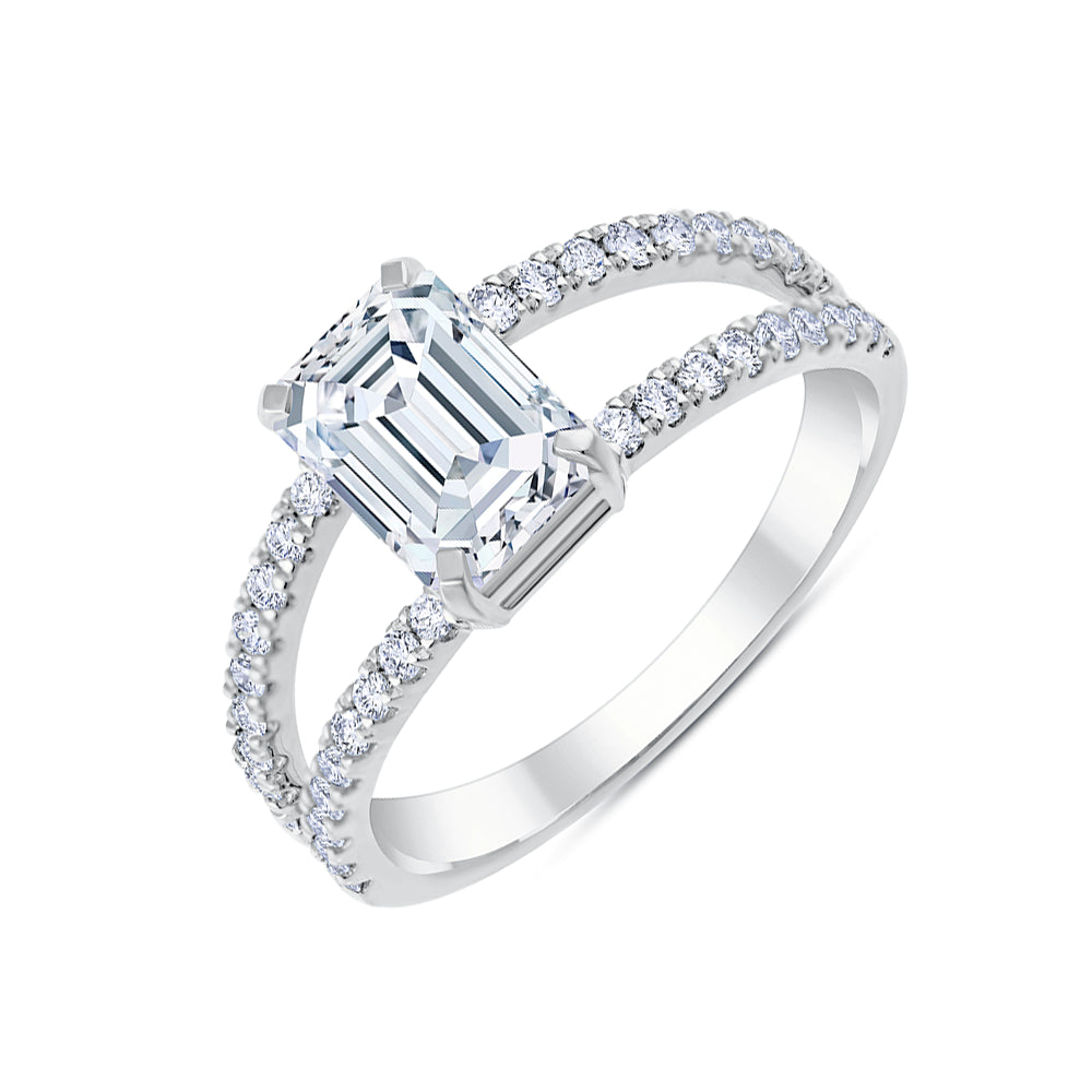 Emerald Cut Split Shank Solitaire Ring