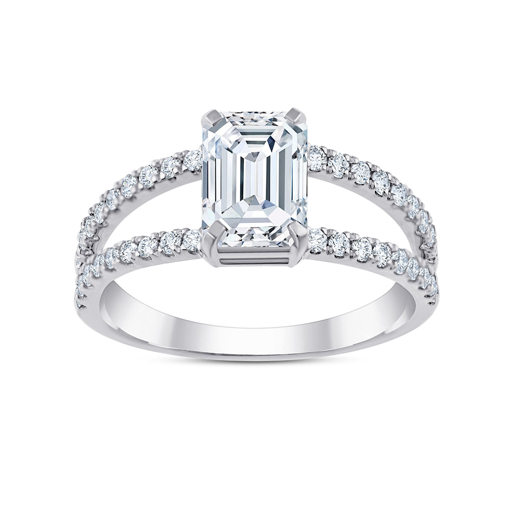 Emerald Cut Split Shank Solitaire Ring