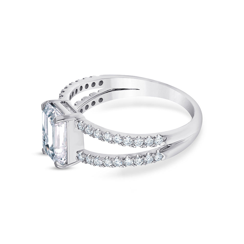Emerald Cut Split Shank Solitaire Ring