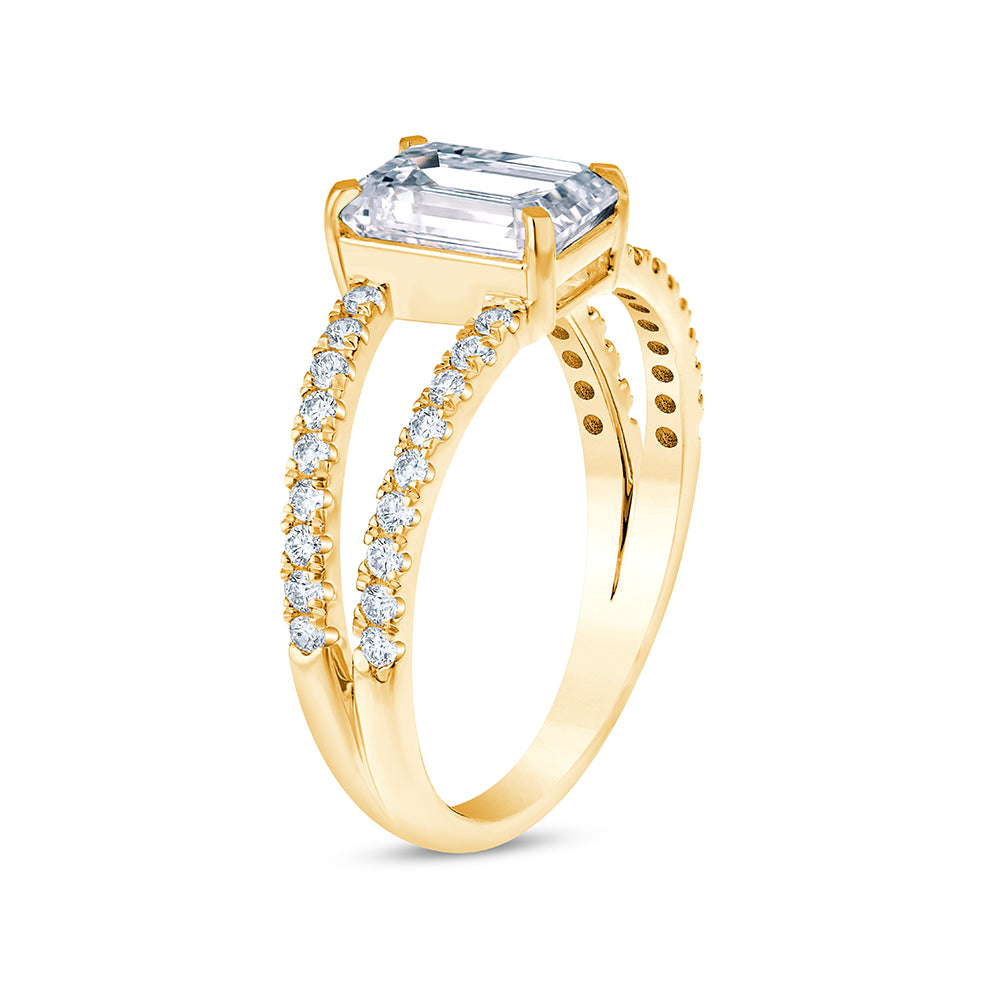 Emerald Cut Split Shank Solitaire Ring