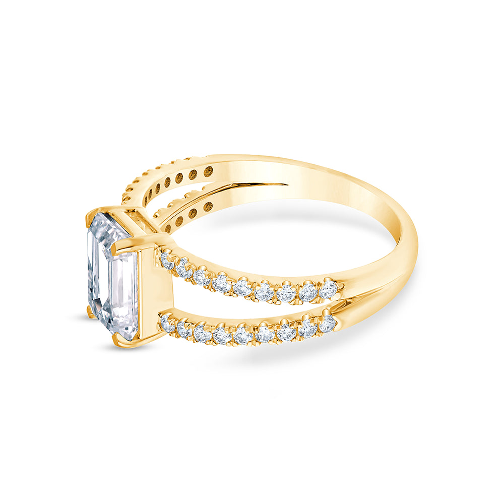 Emerald Cut Split Shank Solitaire Ring