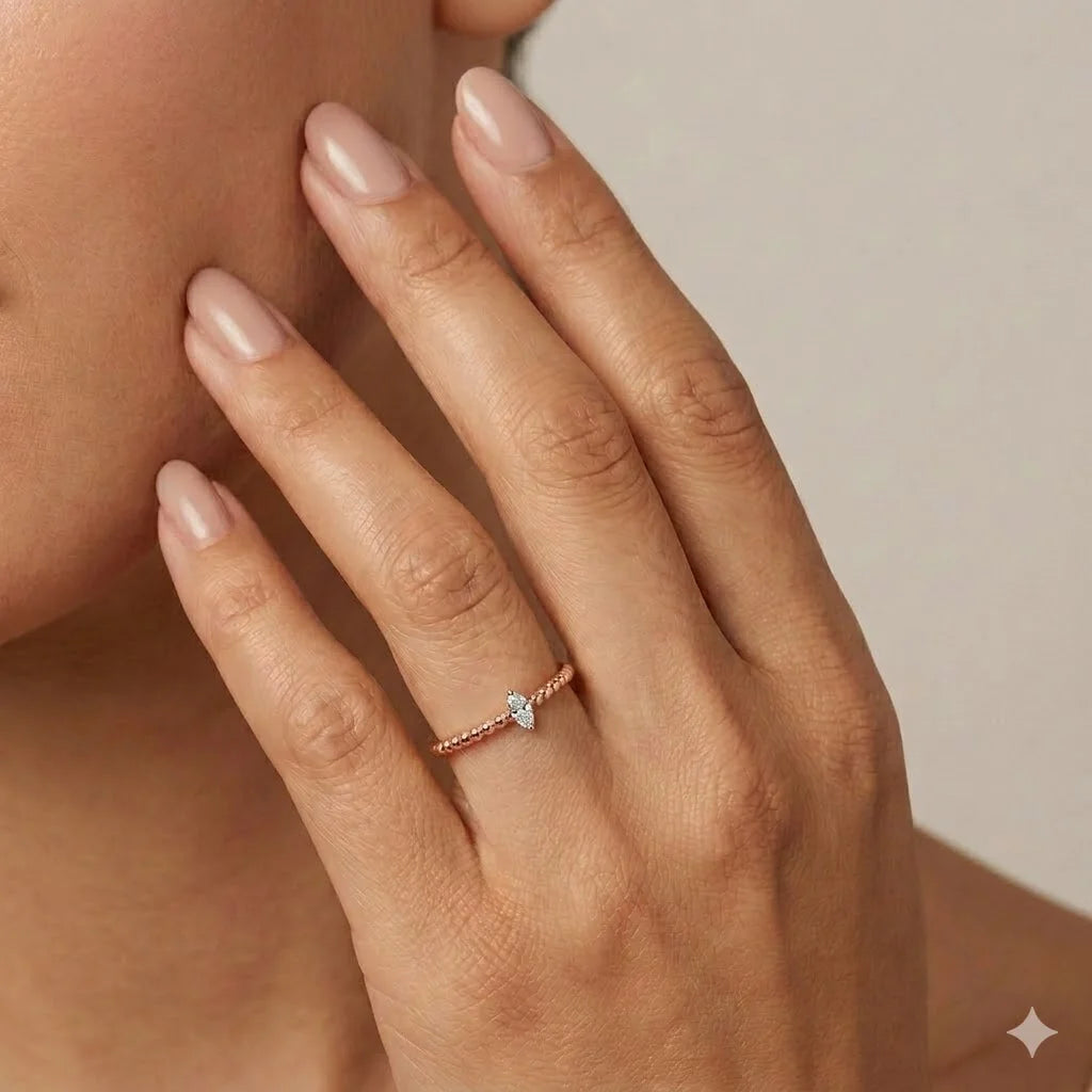 Pear Cut Beaded Stackable Ring