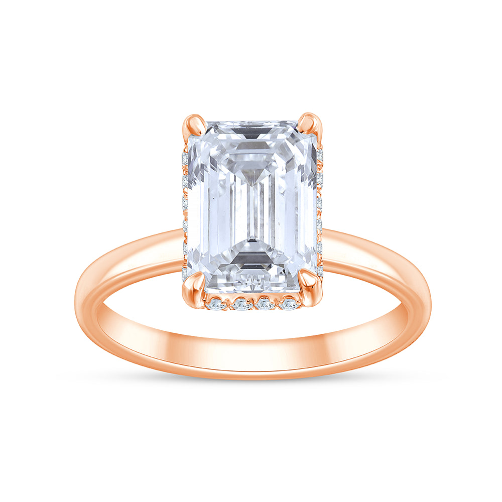 Emerald Cut Hidden Halo Solitaire Ring