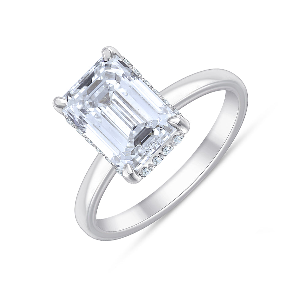 Emerald Cut Hidden Halo Solitaire Ring