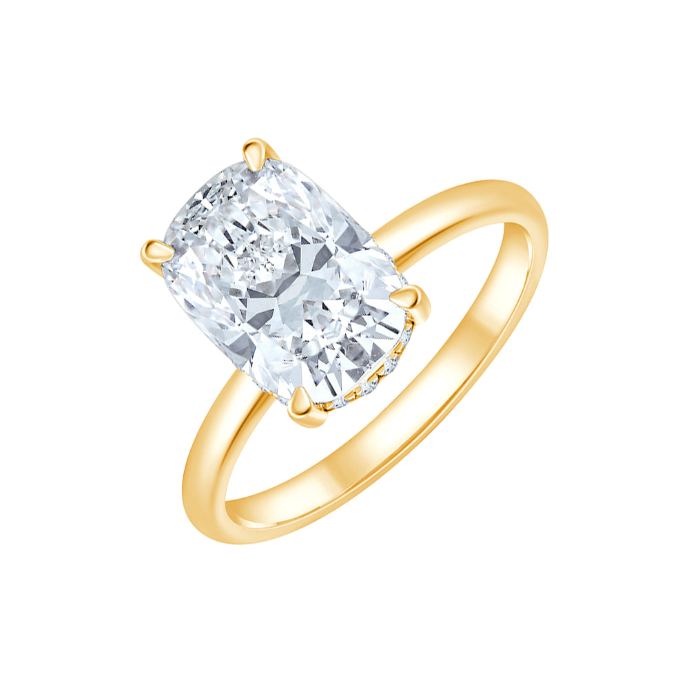 Cushion Cut Hidden Halo Solitaire Ring