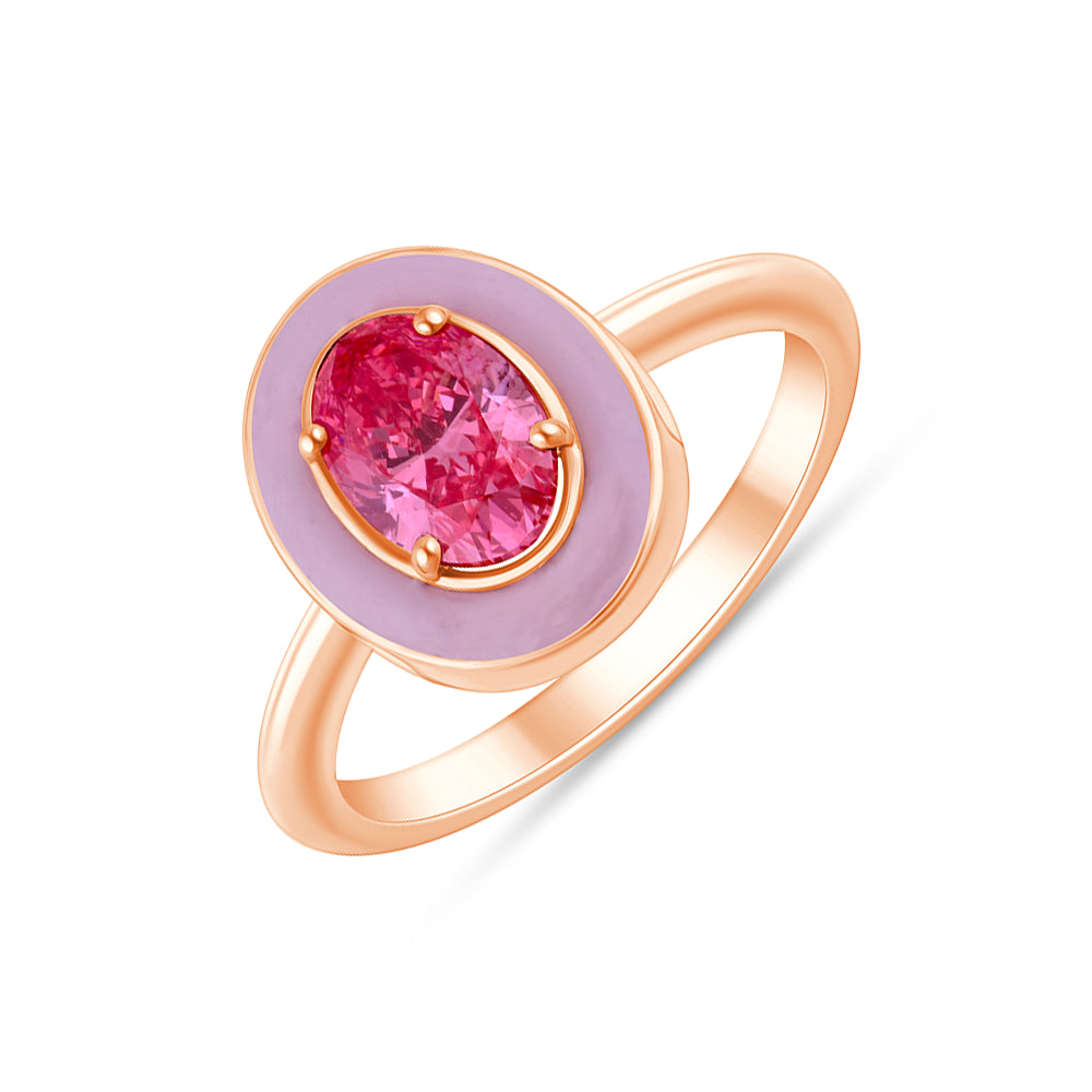 OvalCut Enamel Halo Pink Diamond Solitaire Ring