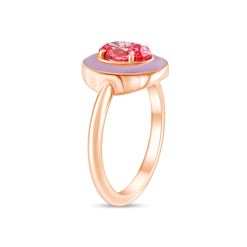 OvalCut Enamel Halo Pink Diamond Solitaire Ring