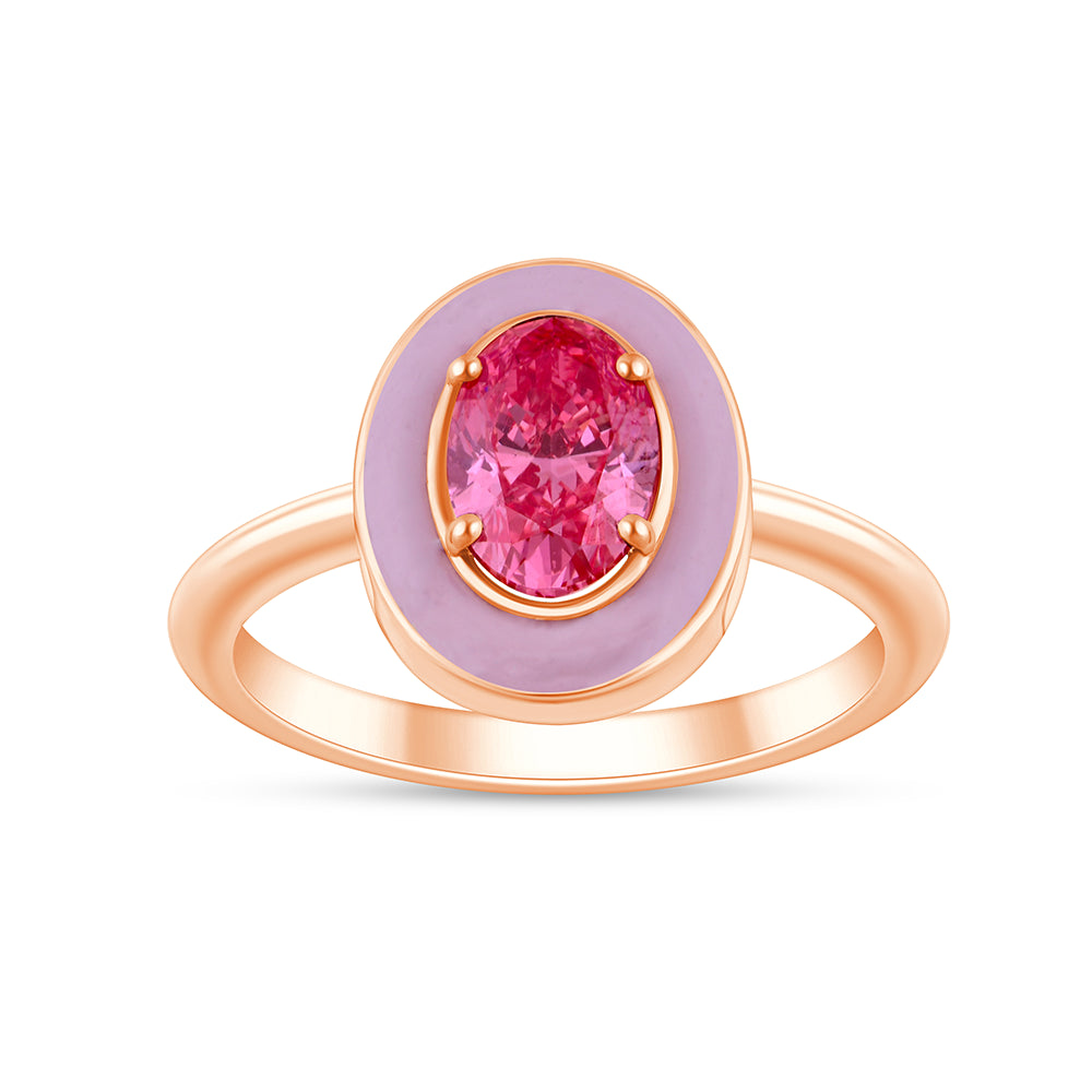 OvalCut Enamel Halo Pink Diamond Solitaire Ring