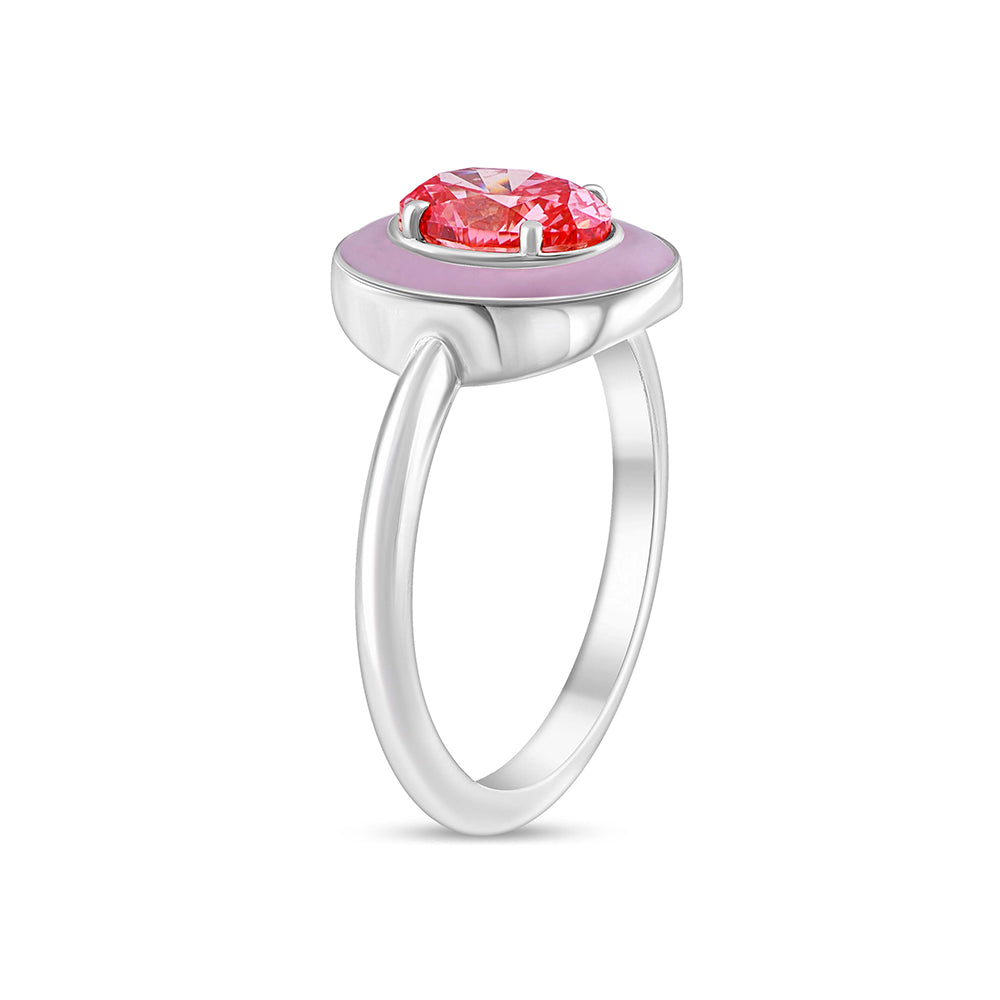 OvalCut Enamel Halo Pink Diamond Solitaire Ring