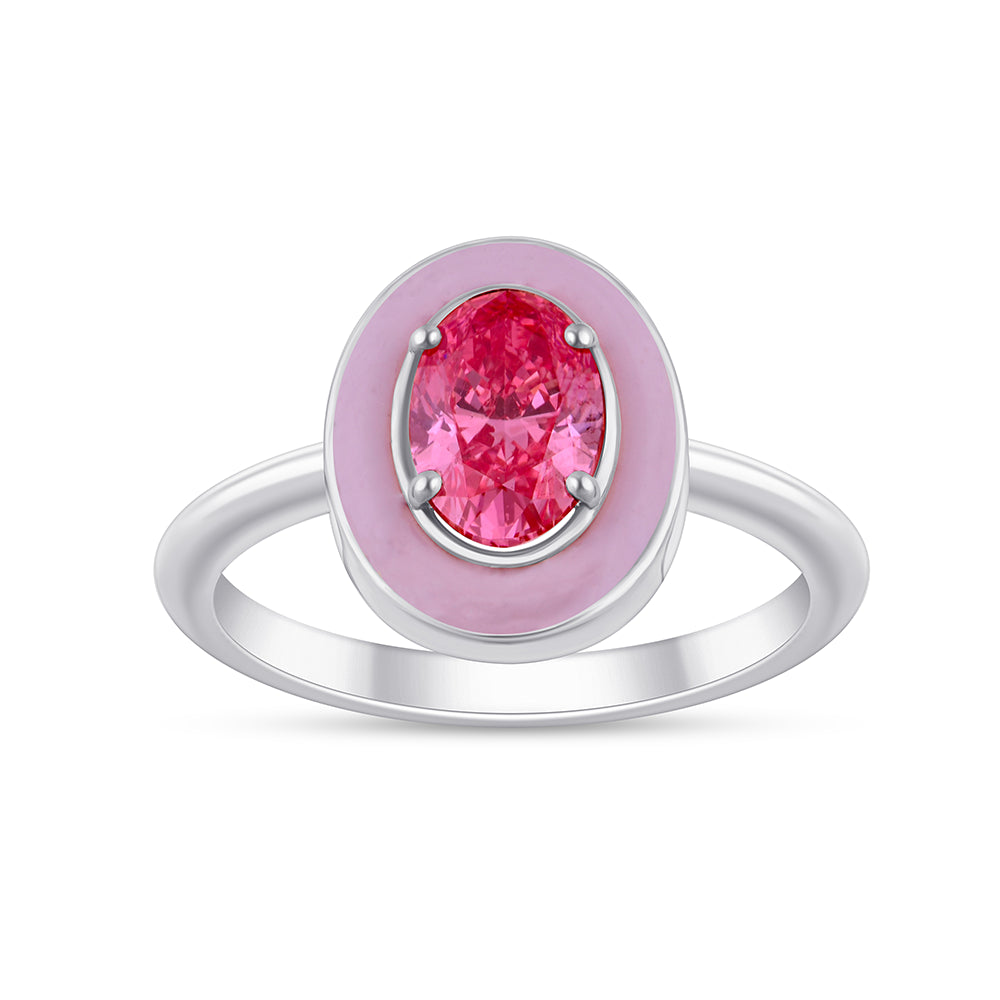 OvalCut Enamel Halo Pink Diamond Solitaire Ring