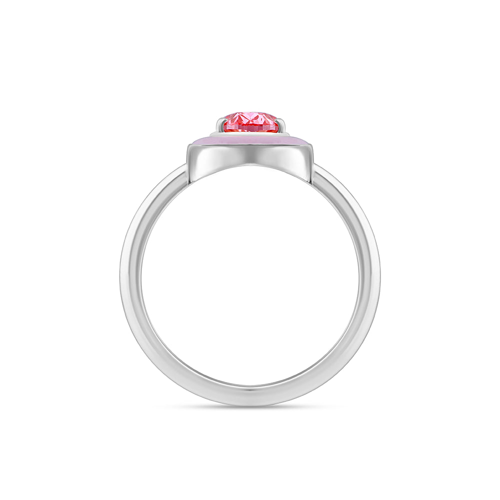OvalCut Enamel Halo Pink Diamond Solitaire Ring